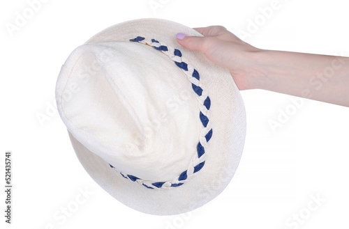 White hat fashion in hand on white background isolation