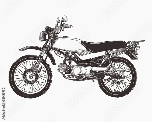 vintage motorcycle doodle illustration with outline 