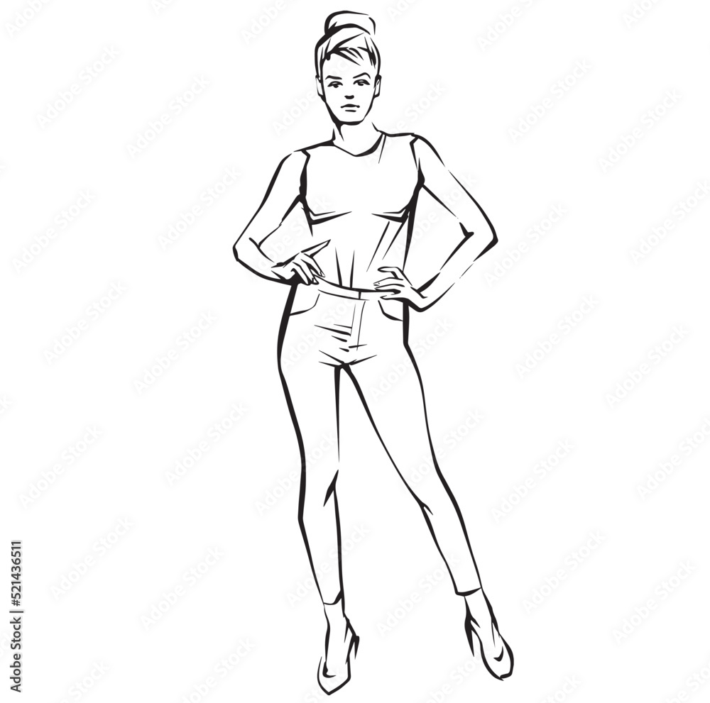 Fashion woman. Female model. Hand drawn fashion lady. Sketch Fashion woman. Female model. Hand drawn fashion lady. Sketch