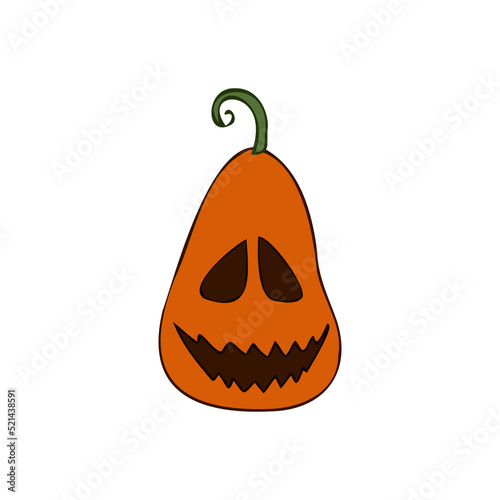 Halloween 2022 - October 31. A traditional holiday, the eve of All Saints Day, All Hallows Eve. Trick or treat. Vector illustration in hand-drawn doodle style. Pumpkin with its eyes and mouth cut out.