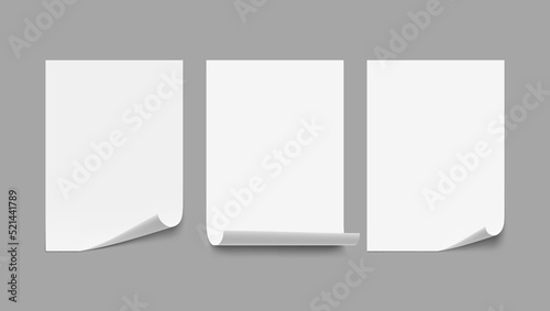 Three 3D Realistic Clear White Paper Sheets
