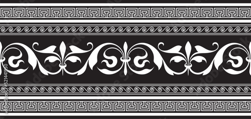 Vector monochrome classic European national ornament, border, frame, meander. Endless pattern of Ancient Greece, Roman Empire.