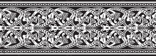 Vector monochrome seamless oriental national ornament. Endless ethnic floral border, arab peoples frame. Persian painting