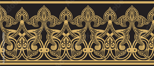 Vector golden seamless arabic national ornament. Ethnic endless pattern, oriental and african peoples of asia, persia, iran, iraq, syria