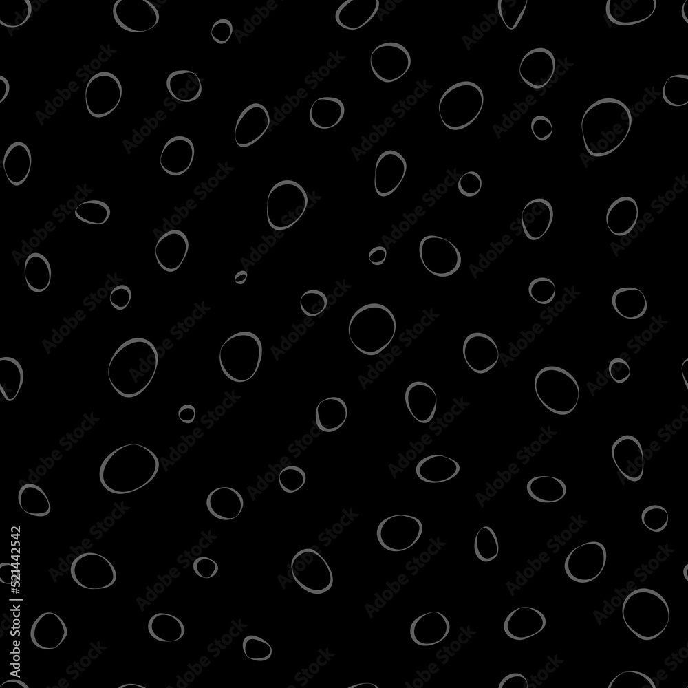 Vector illustration. Spotted grey, black and white background. Geometric abstract pattern with hand drawn contour, line circles. Randomly scattered dots of irregular shape.