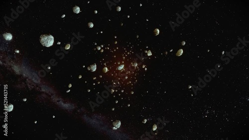 Animated slow motion pull-out footage of stones flowing in the universe photo