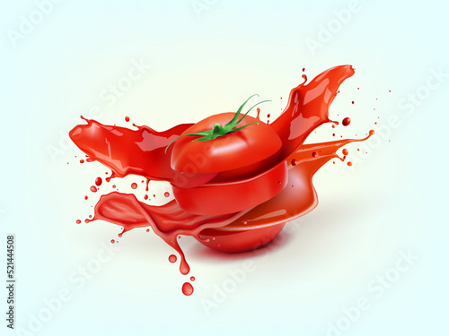 3D Fresh Tomato With Splash Of Juice