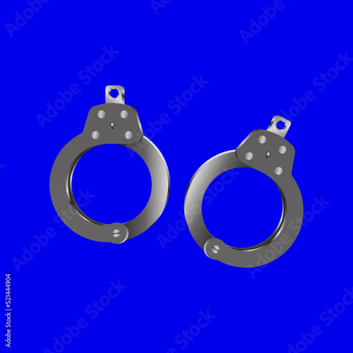 handcuffs police equipment. illustration law on blue background.