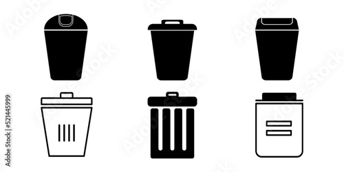 trash can icon set. outline black. logo.