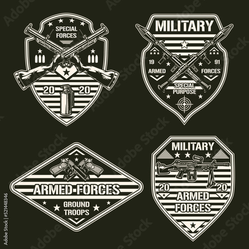 Military weapons set flyer monochrome