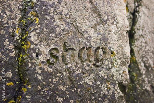 Port Patrick, Dumfries & Galloway, Scotland Harbour Breakwater Rocks Engraved with the word 
