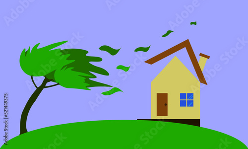 illustration of a house hit by a storm. comic cartoon.