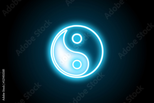 Glowing neon ying yang harmony symbol icon logo