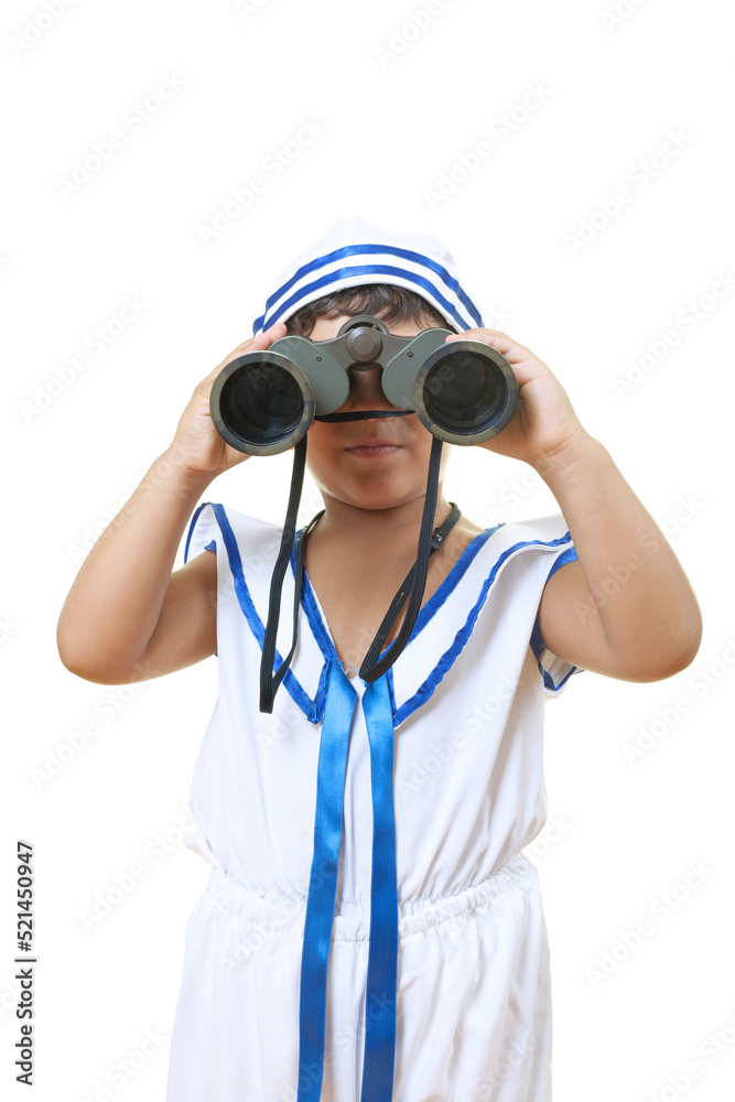 Little Navigator Boy is Searching For New Seas On White Little Navigator Boy is Searching For New Seas On White