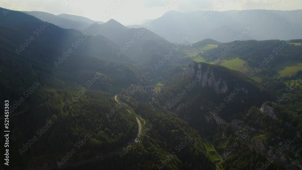 Gorgeous mountain valley in the Austrian Alps, epic landscape drone shot Gorgeous mountain valley in the Austrian Alps, epic landscape drone shot