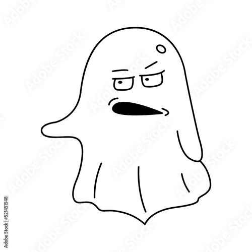 Suspicious ghost, black and white, linear drawing