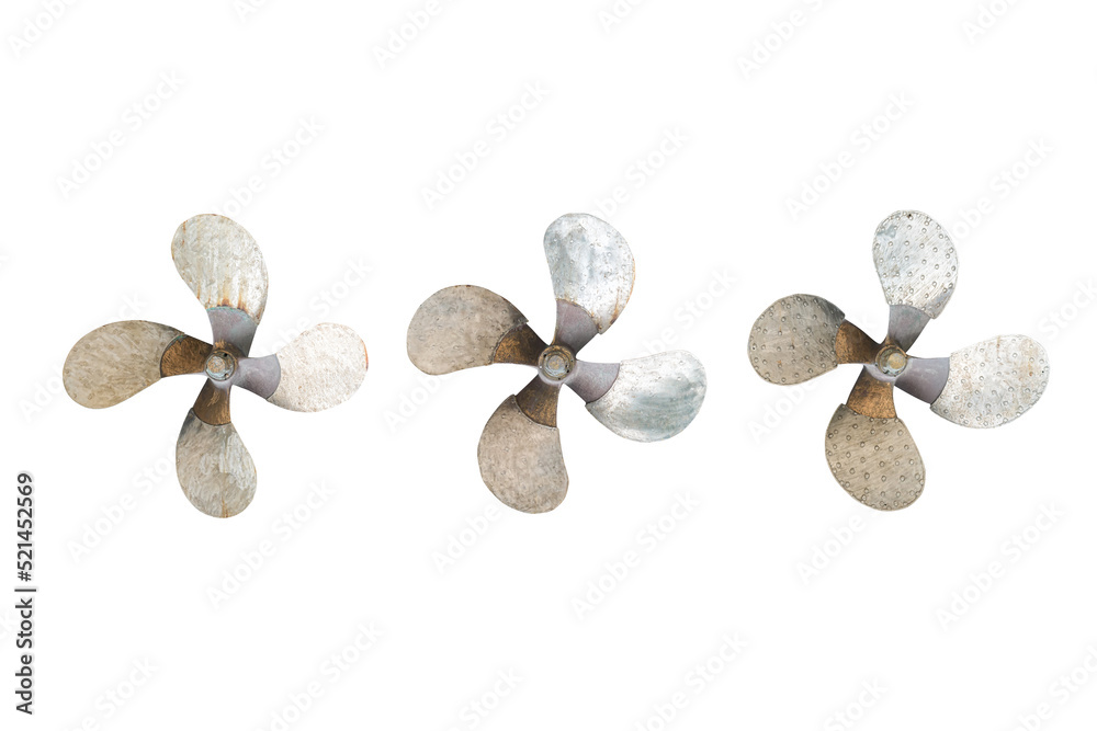 Set of boat propeller isolated on white with clipping path. - obrazy, fototapety, plakaty 
