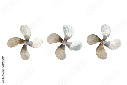 Set of boat propeller isolated on white with clipping path.
