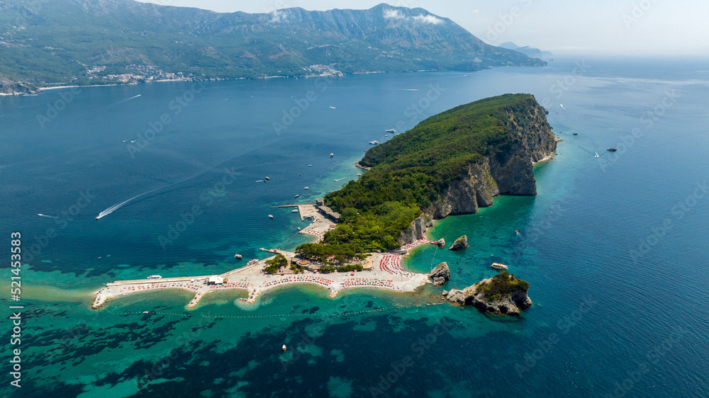 Sveti Nikola Saint Nicholas Island from drone in blue adriatic sea