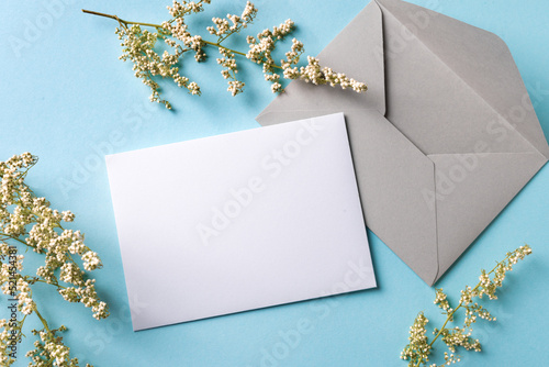 Blank card and  white flowers