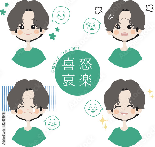 女の子の喜怒哀楽の表情4種セットイラスト