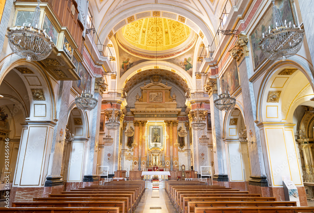 VALENCIA, SPAIN - FEBRUAR 17, 2022: The nave of church San Salvador y Santa Monica.