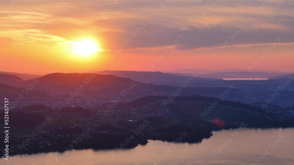Aerial View over Mountain and Lake View in Sunset on Lake and City of Lucerne From Burgenstock, Nidwalden, Switzerland. Aerial View over Mountain and Lake View in Sunset on Lake and City of Lucerne From Burgenstock, Nidwalden, Switzerland.