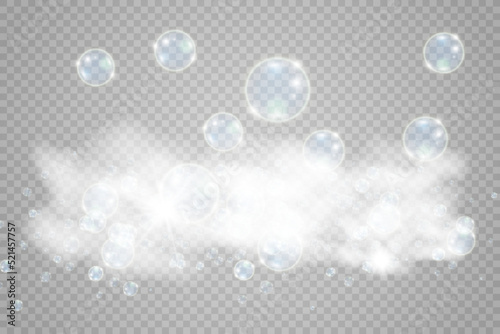   White beautiful bubbles on a transparent background vector illustration. Bubble. 