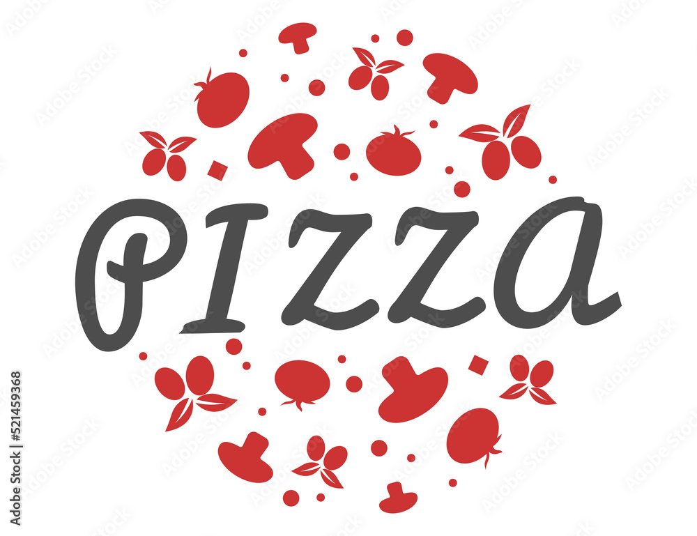 italian pizza street food logo with elements of food: cheese, wine, olives, mushrooms, basil, tomato. Vector illustration
italian pizza street food logo with elements of food: cheese, wine, olives, mushrooms, basil, tomato. Vector illustration