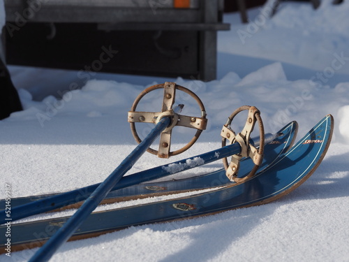 Vintage skis and poles