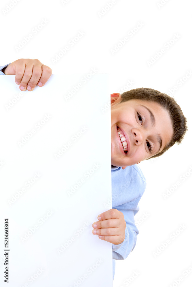 Boy is Holding and Hiding Behind a Message Board