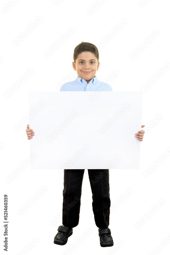 Little Boy is Holding a Message on Isolated White Background Little Boy is Holding a Message on Isolated White Background