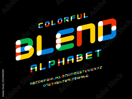 Overlay colors alphabet design with uppercase, numbers and symbols