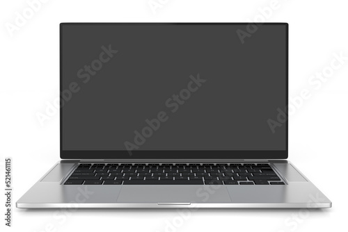 Notebook. Realistic 3D render of a Laptop computer in mockup style. The laptop is isolated on a white background — front view (to the screen).