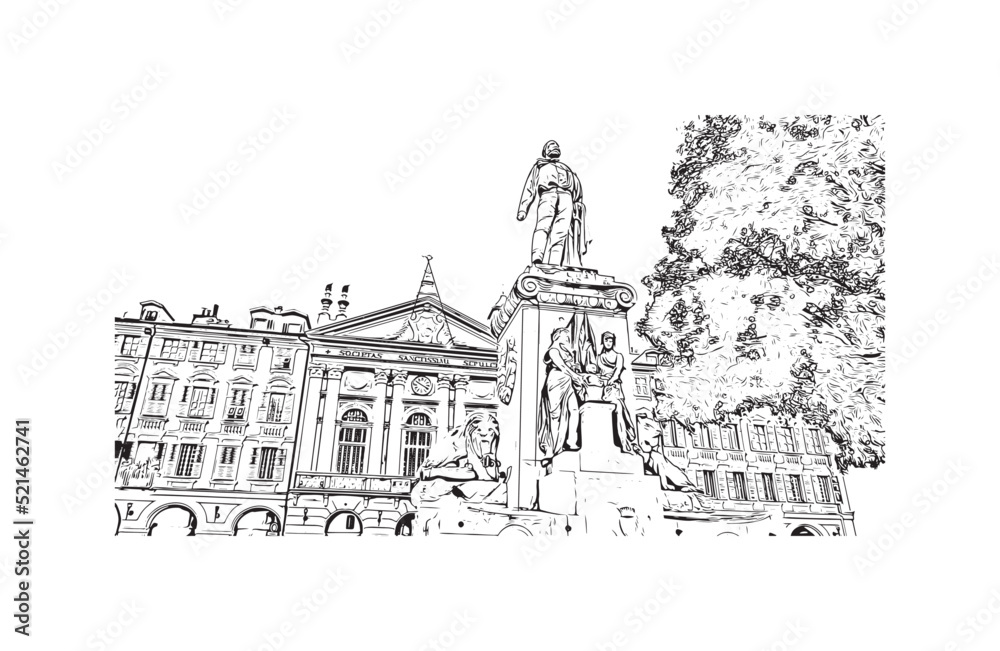 Building view with landmark of Nice is the 
city in France. Hand drawn sketch illustration in vector.