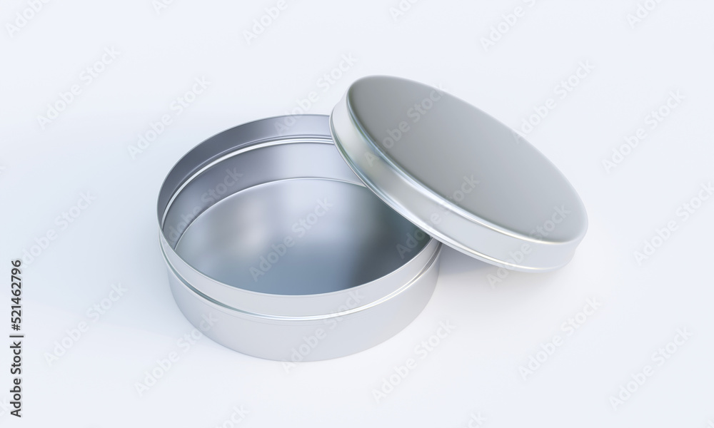 Round tin box isolated on white background. 3D Rendering Round tin box isolated on white background. 3D Rendering