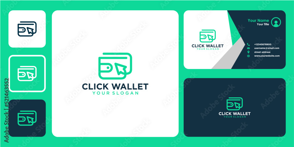 click wallet logo design with wallet or arrow and business card click wallet logo design with wallet or arrow and business card