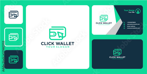 click wallet logo design with wallet or arrow and business card
