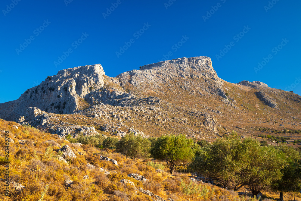 Rocky hills in the interior of the island of Rhodes, Greece, Europe.