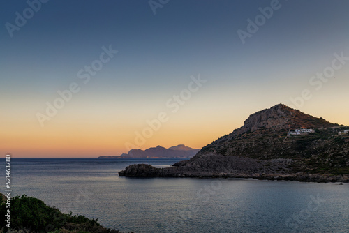 A view of the east coast of the island of Rhodes at sunset, Greece, Europe. © Viliam