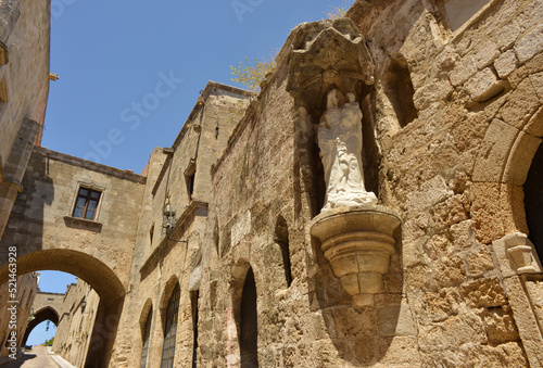 Rhodes, Greece, Holy Mary figure at the Street of the Knights in the Oldtown