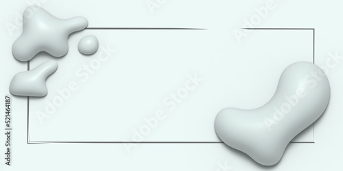 Minimal horizontal poster template with 3d liquid shapes. Design elements of glossy rounded plastic form, smooth sea stone, splash bubble. 3d fluid object. Modern abstract background organic substance