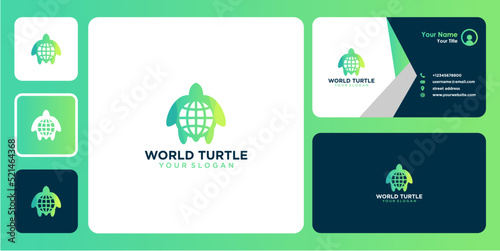 world logo design with turtle and business card
