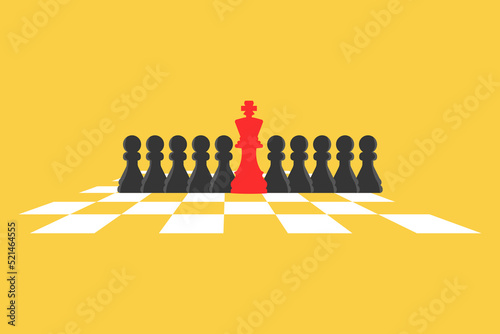 Chess leadership concept with red and black chess isolated in yellow background