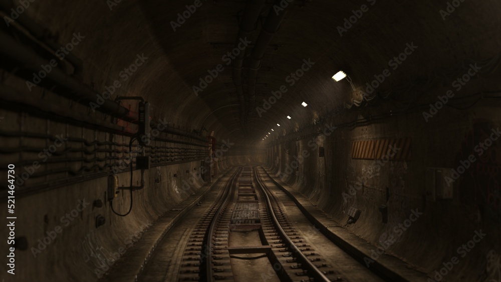 3D-illustration of a subway track in the underground 3D-illustration of a subway track in the underground