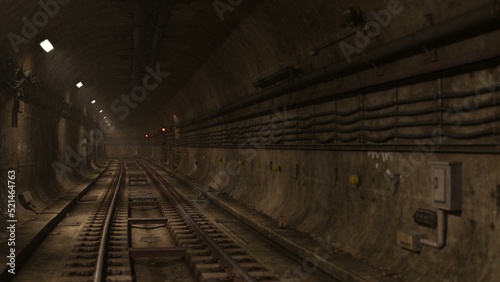 Fototapeta Naklejka Na Ścianę i Meble -  3D-illustration of a subway track in the underground