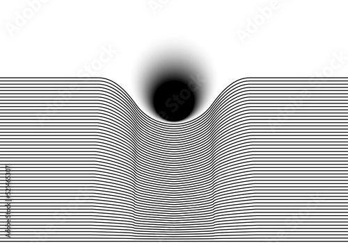 Abstract art line design. Mass gravity concept. Down move circle with line. Trendy creative geometric composition background. Singularity of blackhole and wormhole caused by gravity of black hole