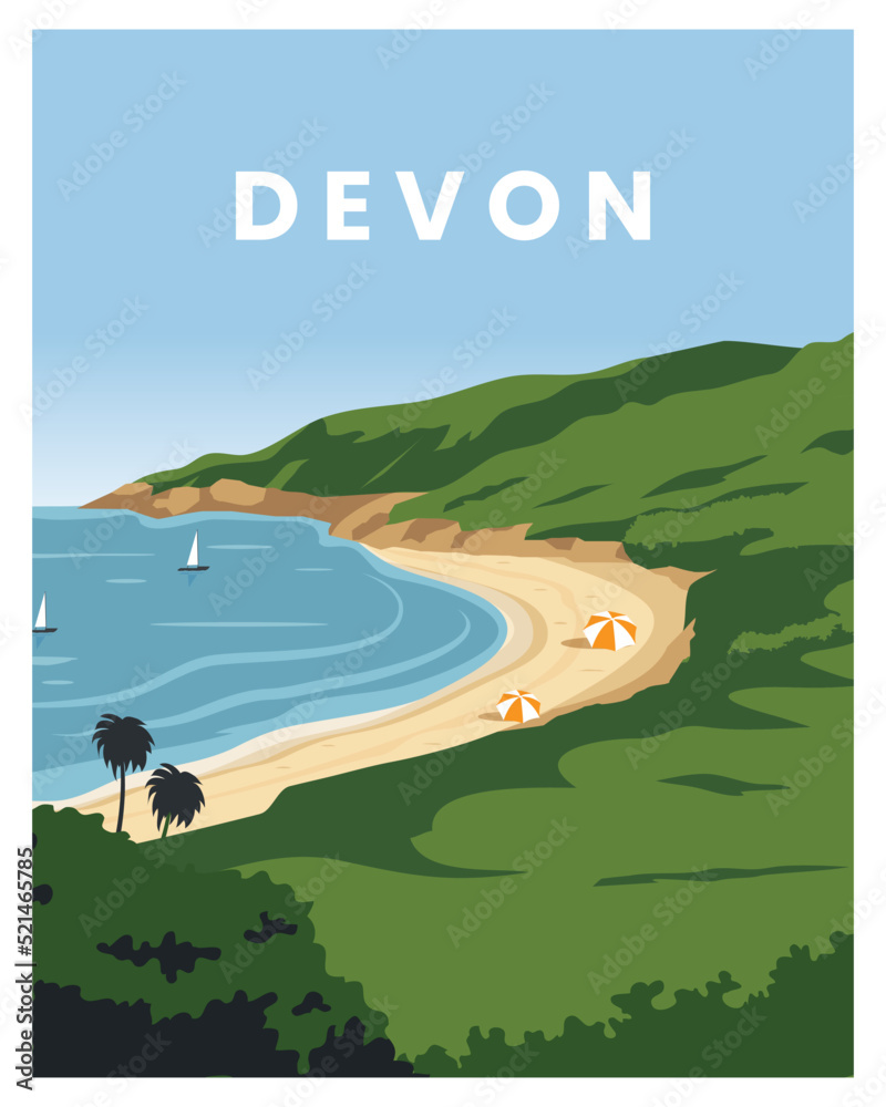 devon england travel poster vector illustration with minimalist style. - obrazy, fototapety, plakaty 