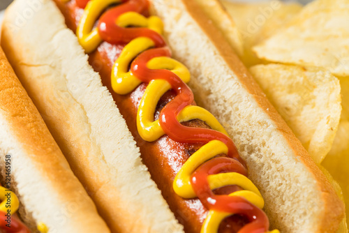 Homemade Hot Dog with Ketchup and Mustard