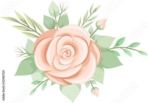 rose flower bouquet and leaves with pale pink color. Leaf and flower greenery collection for wedding or engagement invitation and greeting card design